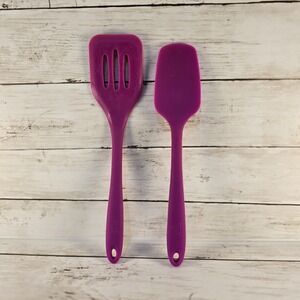 Core Kitchen Purple Silicone Spatula Set Slotted Turner and Mixing Spatula